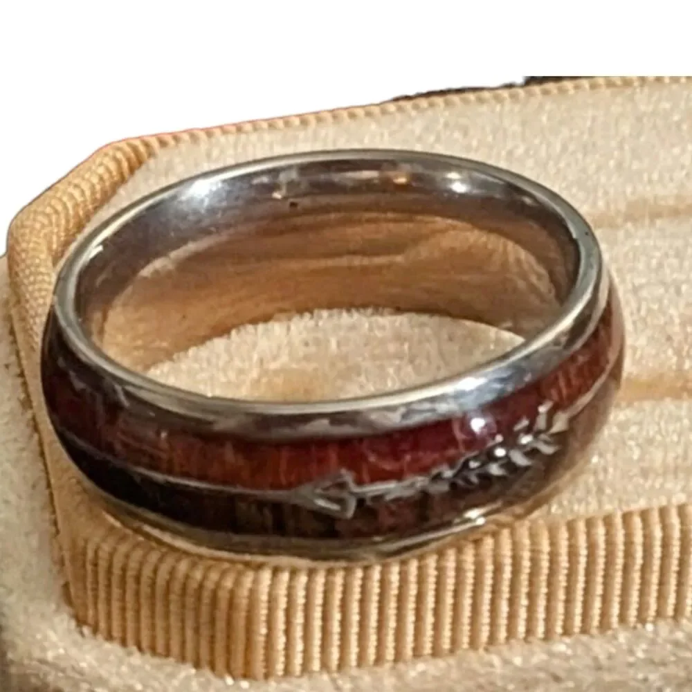 8MM Silver Polished 316L Stainless Steel Dual Koa Inlay Ring Size 10, 11, & 12